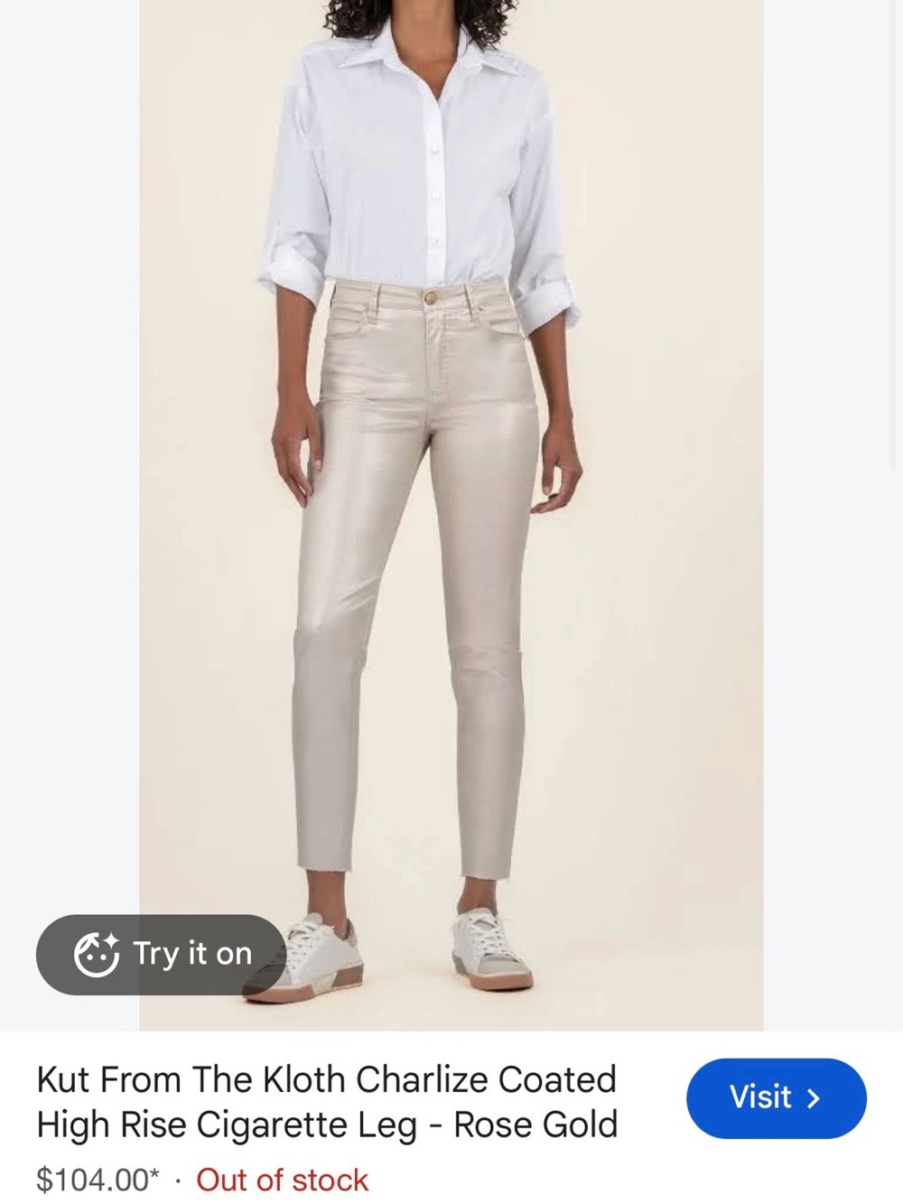 Kut From The Kloth Metallic Rose Gold High-Rise Cigarette Jeans